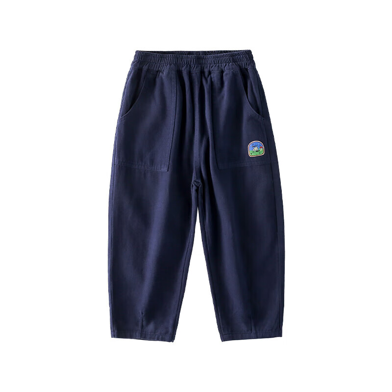 棉花堂儿童裤子纯棉休闲裤春秋新款宝宝工装裤男童长裤女童梭织裤 藏青 130