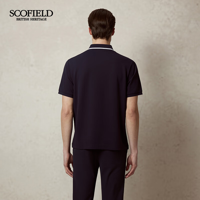 Scofield男士25年夏季新款领边撞色条纹拉链门襟宽松短袖POLO衫 藏青色 XL (180)