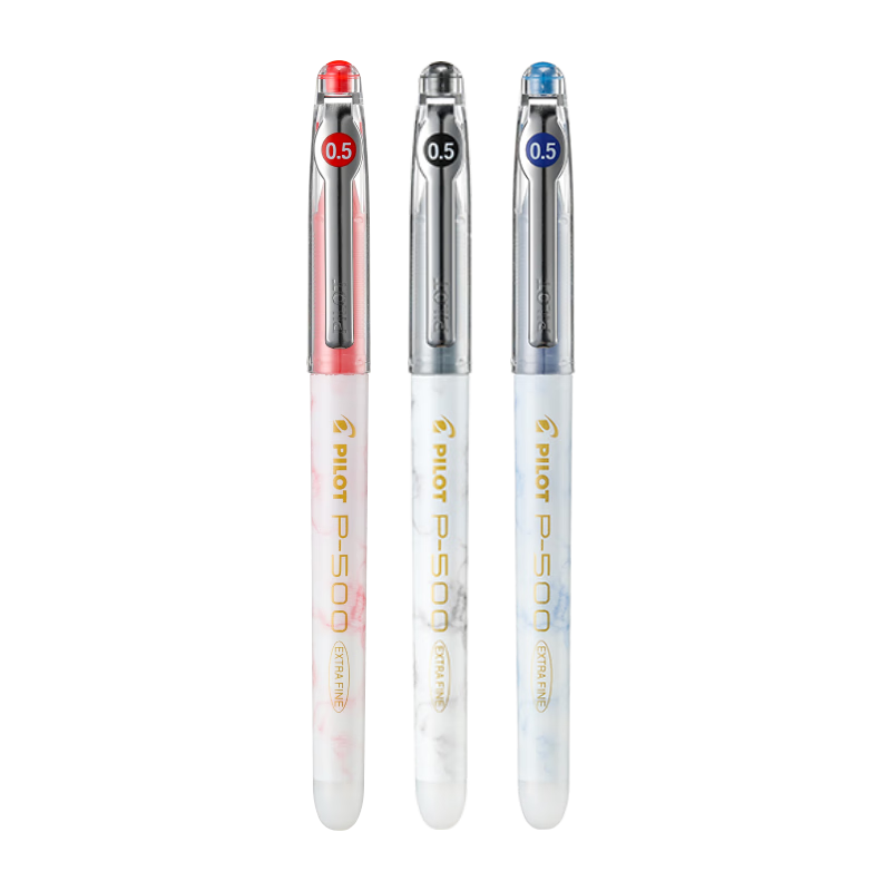 百樂(lè )（PILOT）P500考試筆-金標系列中性筆簽字筆水筆0.5直液式走珠筆文具套裝刷題筆高顏值（黑藍紅） 3支