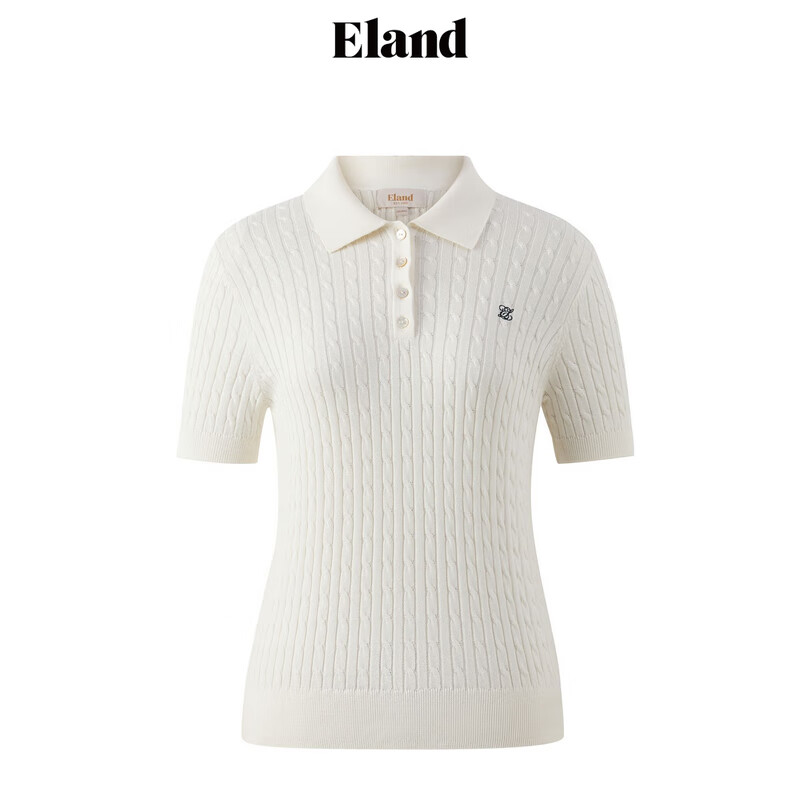 ELAND衣恋毛衣女复古翻领短袖合身显瘦长袖针织衫2025新款 象牙白EEKWF37R3 棉52% M /165