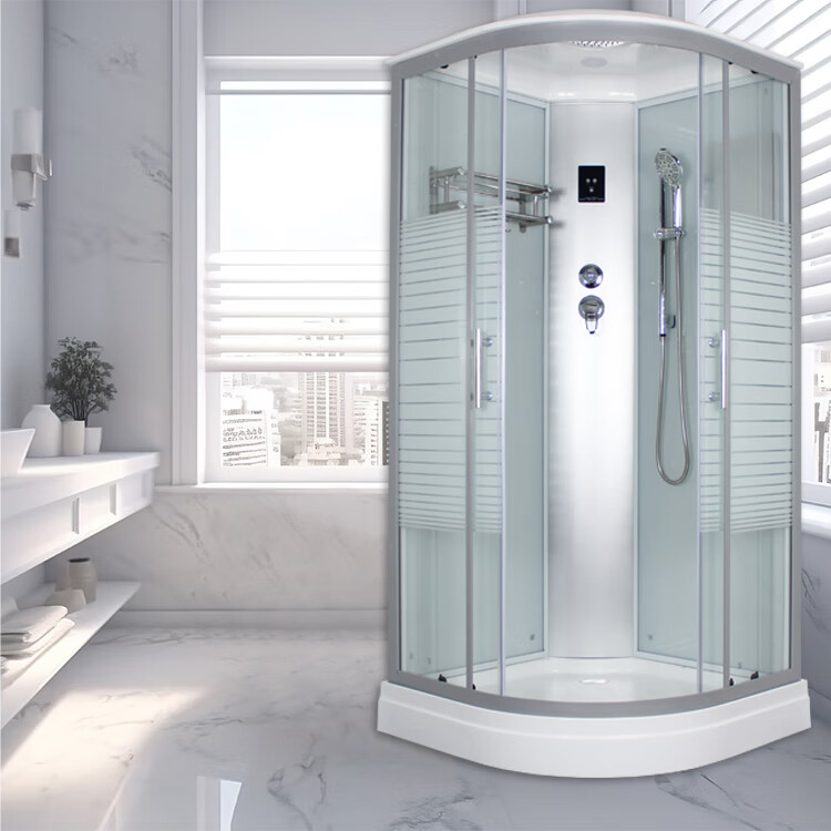 九牧（JOMOO）整体淋浴房一体式家用浴室扇形玻璃简易隔断洗澡封闭式淋浴房 暖风款豪华90*90黑框条纹玻璃