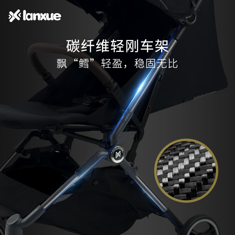 LANXUE蓝鳕碳纤维婴儿车高景观超轻便可坐躺可登机折叠遛娃双向婴儿车 浅粉色 【单向】