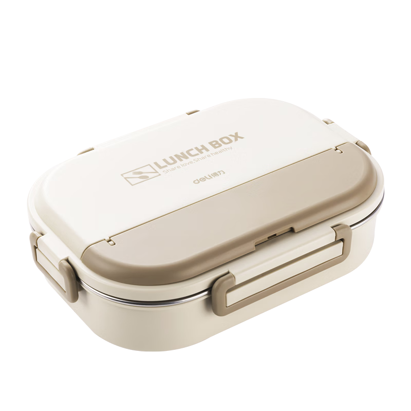 得力（deli）加热饭盒 304不锈钢餐盒学生上班族微波炉五分格大容量1.5L配筷勺