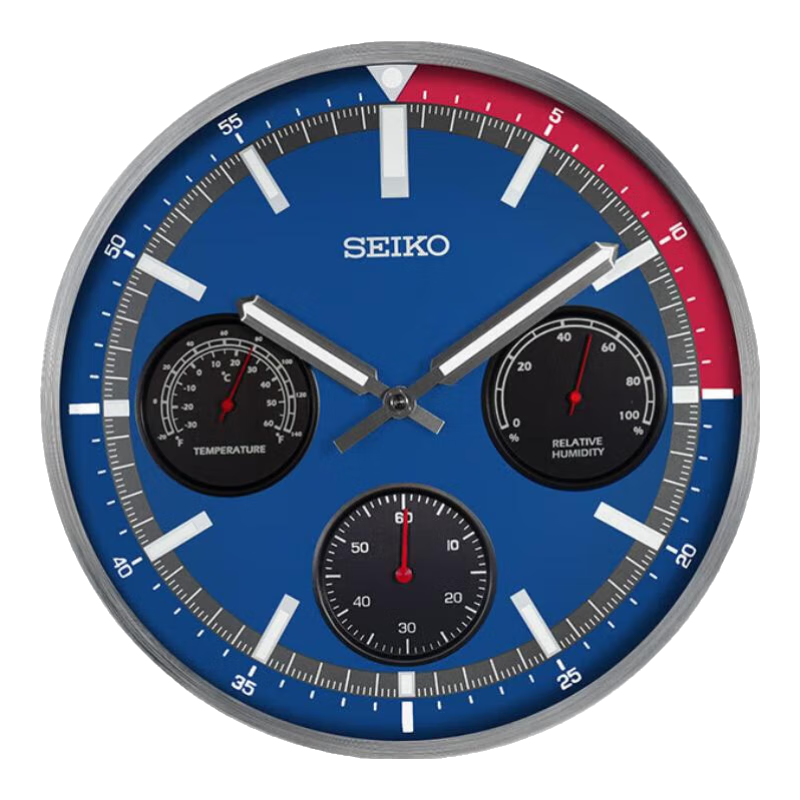 SEIKO24年新品日本精工時鐘13英寸金屬框溫濕度水鬼系列客廳免打孔掛鐘 QXA822S 13英寸 33CM