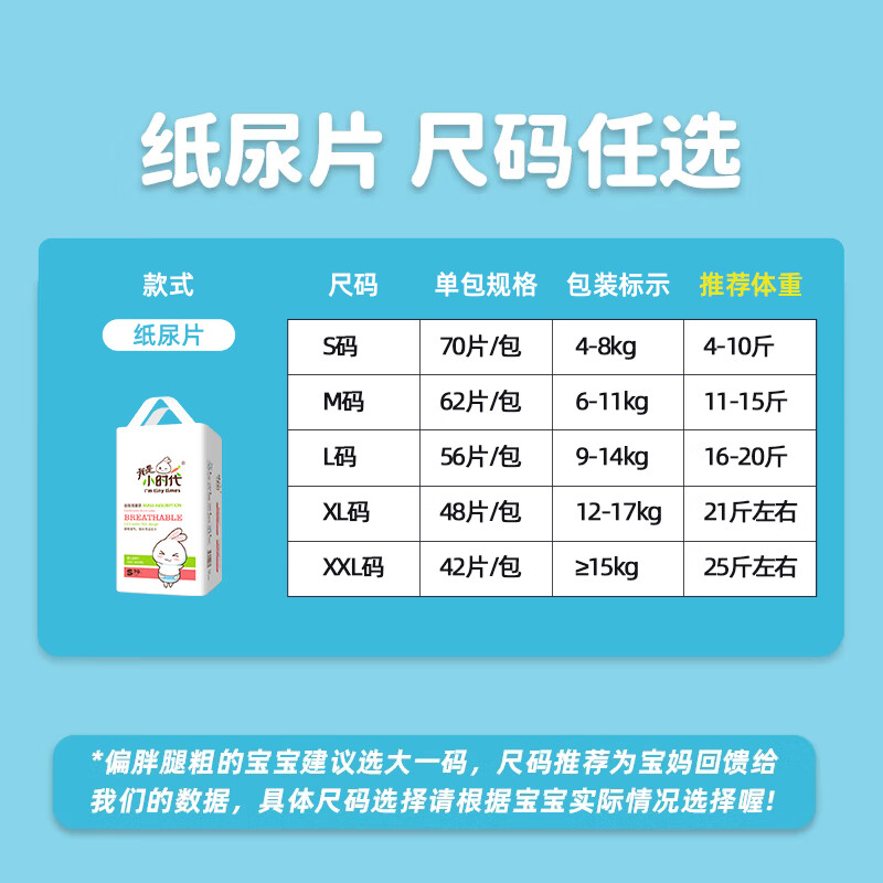 我是小时代 婴儿纸尿片超薄透气 宝宝尿不湿新生儿尿片S/M/L/XL/XXL S码70片