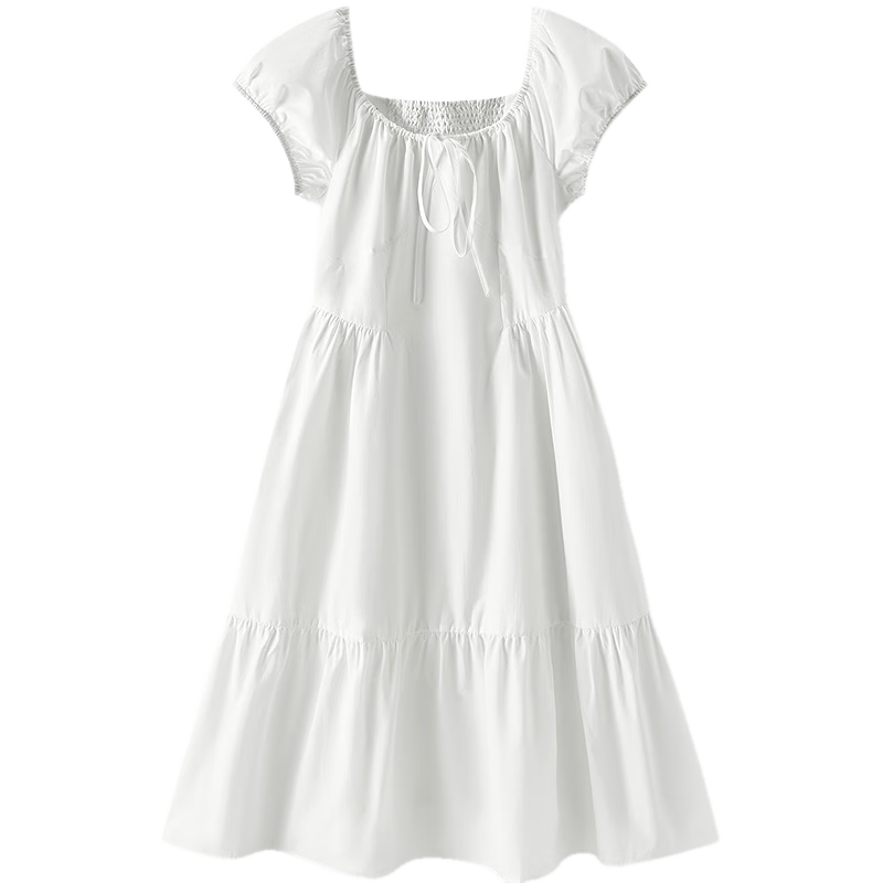 森马（Semir）连衣裙女白月光气质温柔夏季2025新款蝴蝶结优雅U领长裙初恋 本白10102 L 165/88A