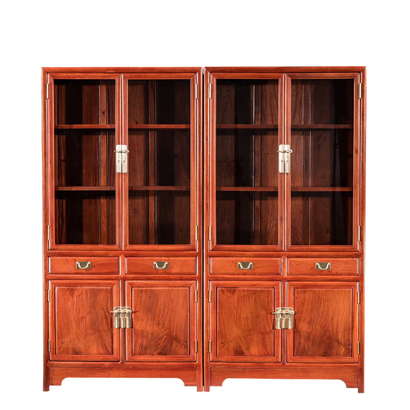 广典红木家具缅甸花梨(学名:大果紫檀)实木书柜 书房书柜 储物柜 书橱 办公书房组合家具 明式书柜 明式书柜1对