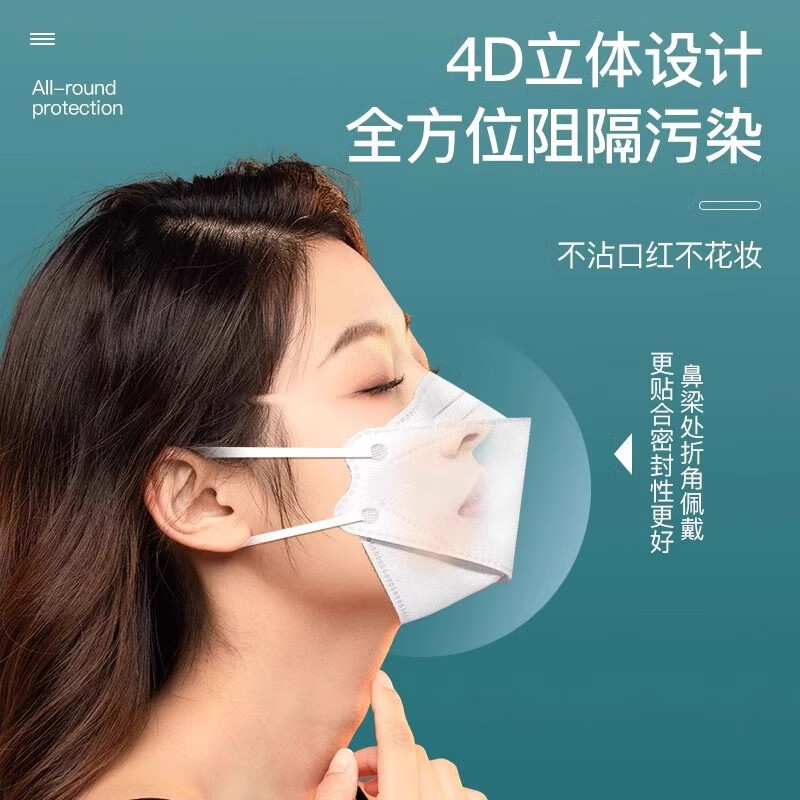 万宝绿kn95口罩3d立体女高颜值2025新款一次性鱼嘴柳叶透气防尘男不勒耳 KN95级【白色100只】-独立装 热销款