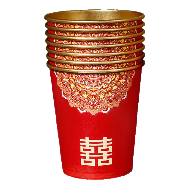 板谷山50個(gè)裝紙杯加厚一次性結(jié)婚用品婚慶用具婚禮婚宴喜紅喜慶敬茶杯