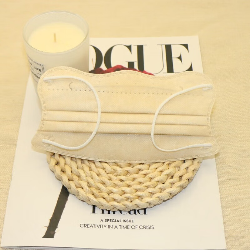 时居加大一次性口罩大码独立包装蝴蝶形女高颜值薄款波浪形v型胖人 香草黄【加大蝶形】50只 独立包装一次性口罩【春夏季薄款 透气】10只/1包