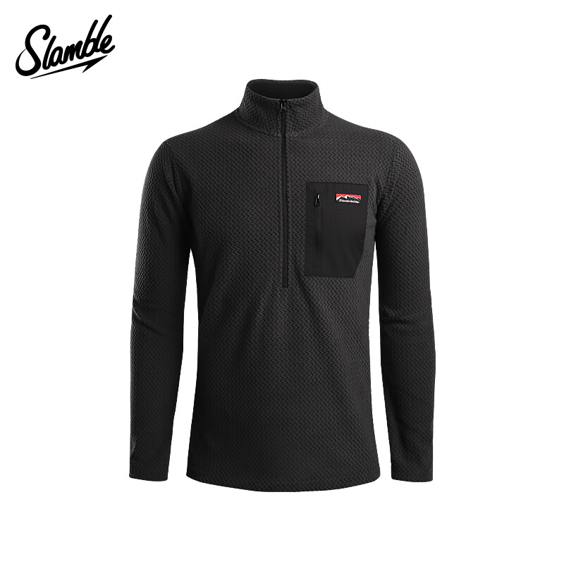 SLAMBLE春季新款立领半拉链加绒套头衫男女运动户外保暖透气上衣 燕麦色 M