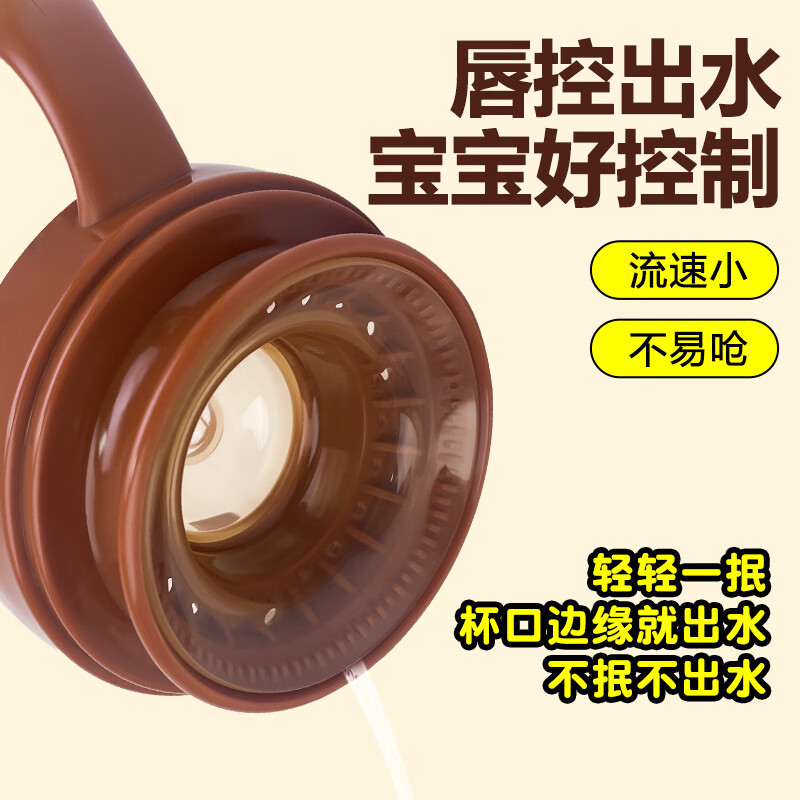 美玲妈妈小恐龙杯盖PPSU奶瓶配件直饮防喷水嘴手柄适用7.2厘米口径奶瓶 （棕色）嘬口杯盖