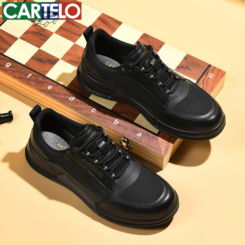 卡帝乐鳄鱼男鞋秋冬季新款男士休闲皮鞋时尚运动休闲鞋百搭透气旅游鞋子 黑色 5706 39
