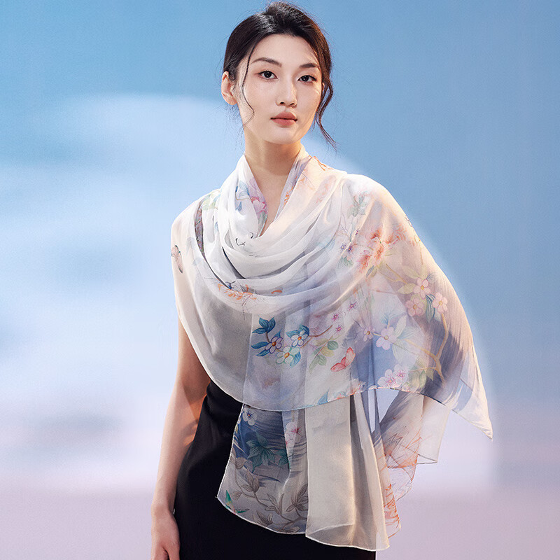 上海故事（STORY Of SHANGHAI）真絲絲巾女春夏防曬披肩桑蠶絲沙灘巾送媽媽生日禮物 春日朝霞