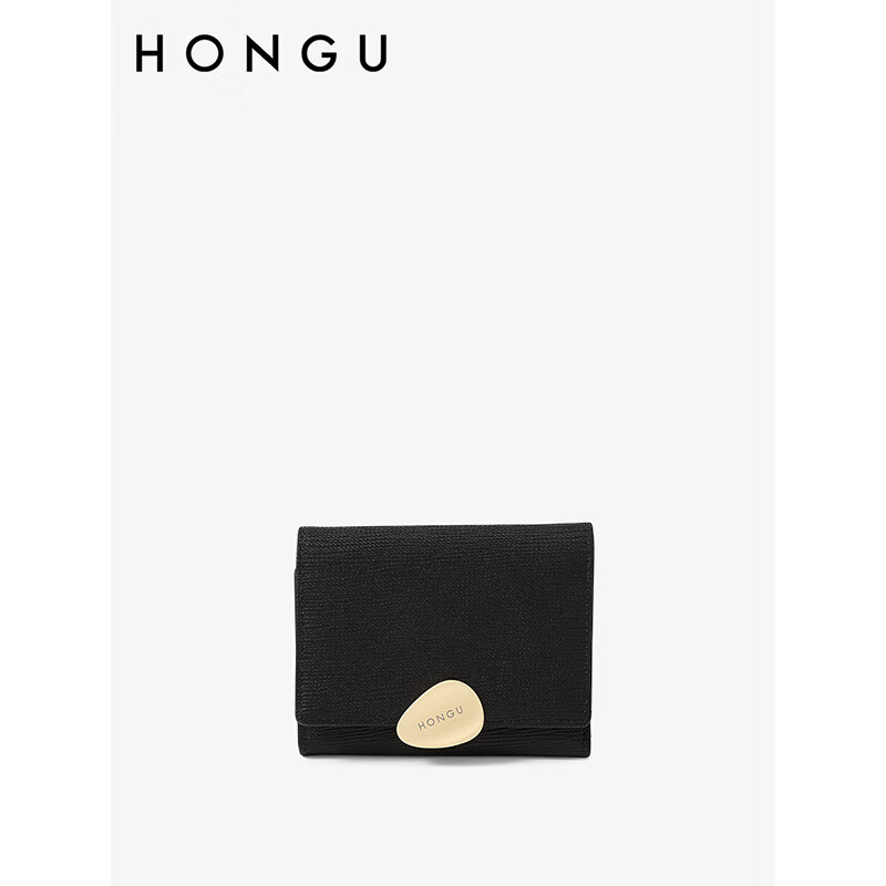 紅谷（HONGU）錢包女士短款零錢包新款小眾設(shè)計(jì)真皮多功能錢夾卡包 短款-漆黑