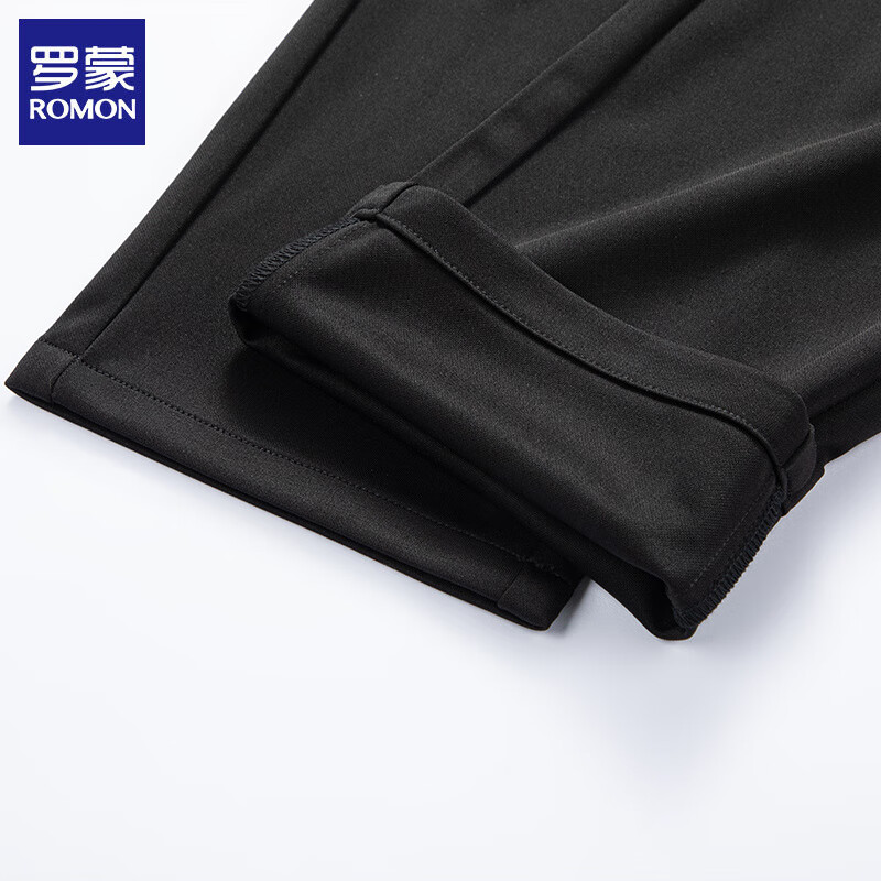 罗蒙轻奢商务休闲裤男士2026春夏季宽松直筒弹力免烫抗皱爸爸长裤子男 黑色 34