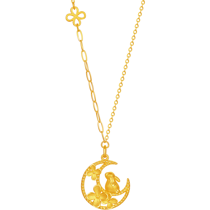周六福明月花意足金999黄金项链女足金吊坠计价A0613919 约4.27g 礼物