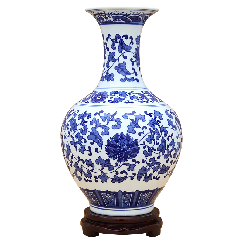 傲世景德鎮(zhèn)陶瓷器青花瓷花瓶工藝品客廳擺件玄關(guān)辦公室博古架裝飾品 青花纏枝蓮賞瓶+底座+證書