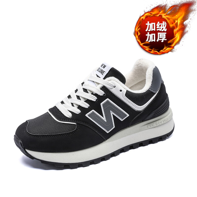 新百伦男女鞋经典慢跑鞋运动鞋N情侣款加绒厚底保暖棉鞋软底跑步老爹鞋 黑色 加绒款 40 标准码