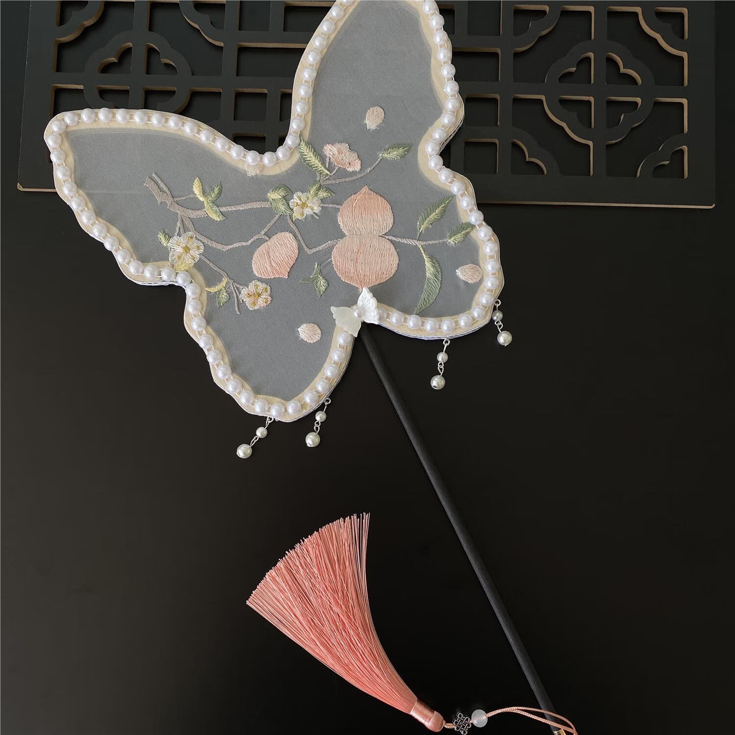 古風(fēng)繡花團(tuán)扇搭配漢服兒童拍照走秀跳舞扇宮扇中國風(fēng)古典扇子 蝴蝶蜜桃 0寸