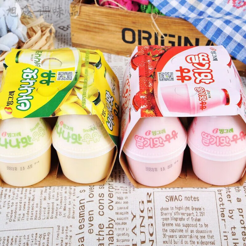 食怀韩国进口Bingg/宾格瑞香蕉草莓哈密瓜红薯牛奶饮品饮料238ml 香蕉4瓶+草莓4瓶