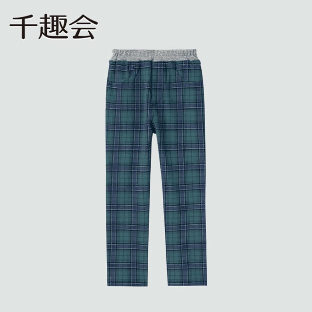 千趣会童装25年秋季儿童长裤男女童纯棉休闲裤幼儿园宝宝百搭裤子 深绿色(格纹) 140 cm