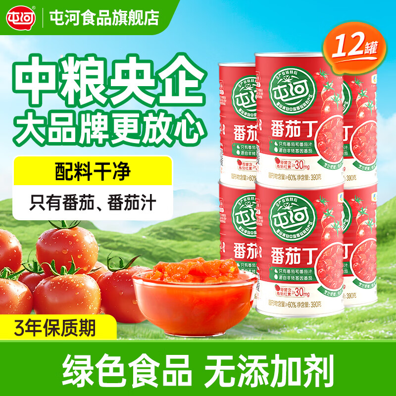 屯河新疆内蒙番茄罐头新鲜番茄丁0添加剂西红柿块火锅炒菜调味番茄块 番茄丁390g*12罐/箱【27年8月到期】