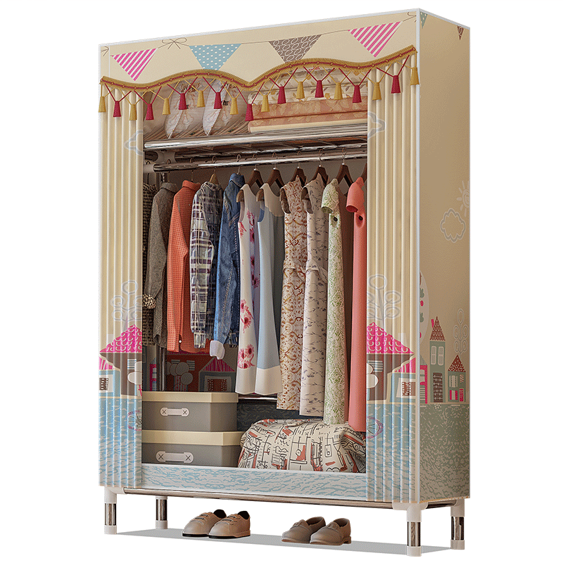 蜗家布衣柜简易衣柜25管加粗加固衣服柜子组装卧室宿舍出租房组装大号全钢架衣橱收纳布衣柜