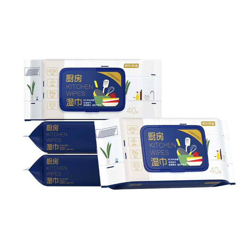 京东京造厨房用纸 厨房湿巾160片(40片*4包) 重油污油烟机清洁 强力去油污