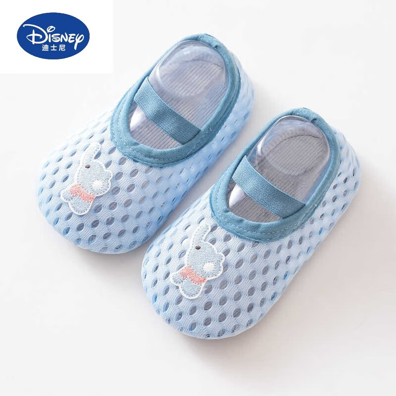 迪士尼（Disney）地板袜儿童婴儿袜子夏季薄款宝宝学步室内防滑隔凉网眼软底地板鞋 动物刺绣鞋袜-蓝色 均码 XS码 底长12cm左b