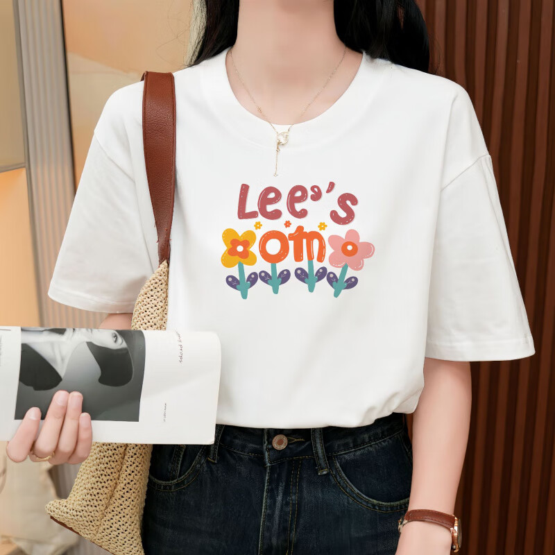 有只绵纯棉T恤女夏季新款短袖上衣半袖白色宽松体恤基础打底衣 纯棉Lees M (85-100斤）