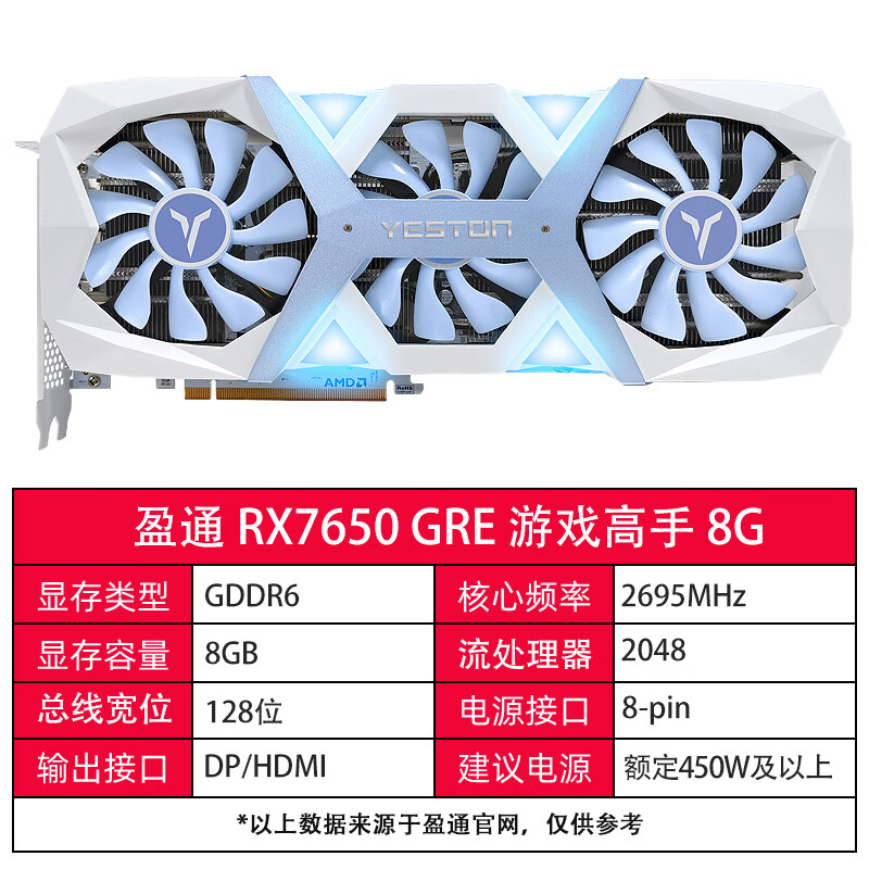 藍寶石（Sapphire）AMD藍寶石/盈通 RX6750/7650 GRE 10G 白金/極地全新電腦游戲顯卡 盈通 RX 7650 GRE 10G 游戲高手 8GB