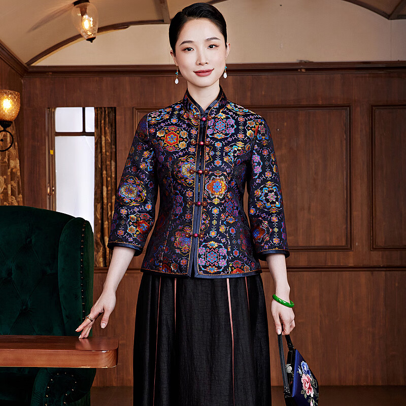 玺玥2025春季新款中国风传统非遗宋锦桑蚕丝古典中式唐装上衣高端 图片色 M