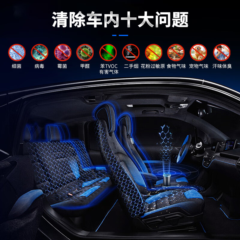 S神光科技车载便携式等离子体净化消毒器新车内避免感冒交叉感染杀过敏原菌去清除除烟酒尿异味甲醛 鎏金灰：轻奢舱内美学，百万级呼吸SPA
