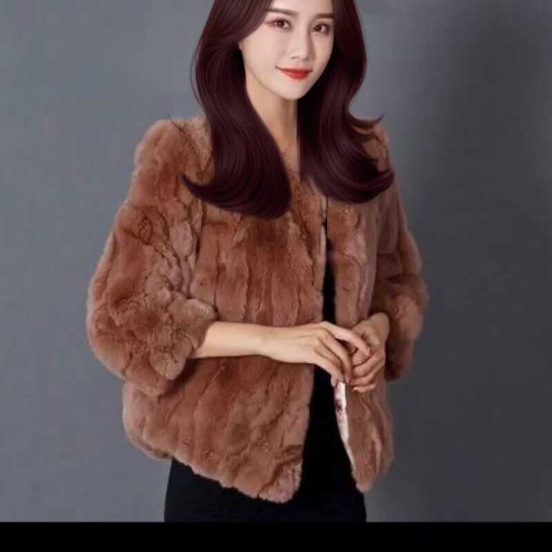 HKPK獺兔毛皮草外套女皮毛一體外套真獺兔毛皮草外套女2025秋冬新款 卡其色 S80-95斤 均碼