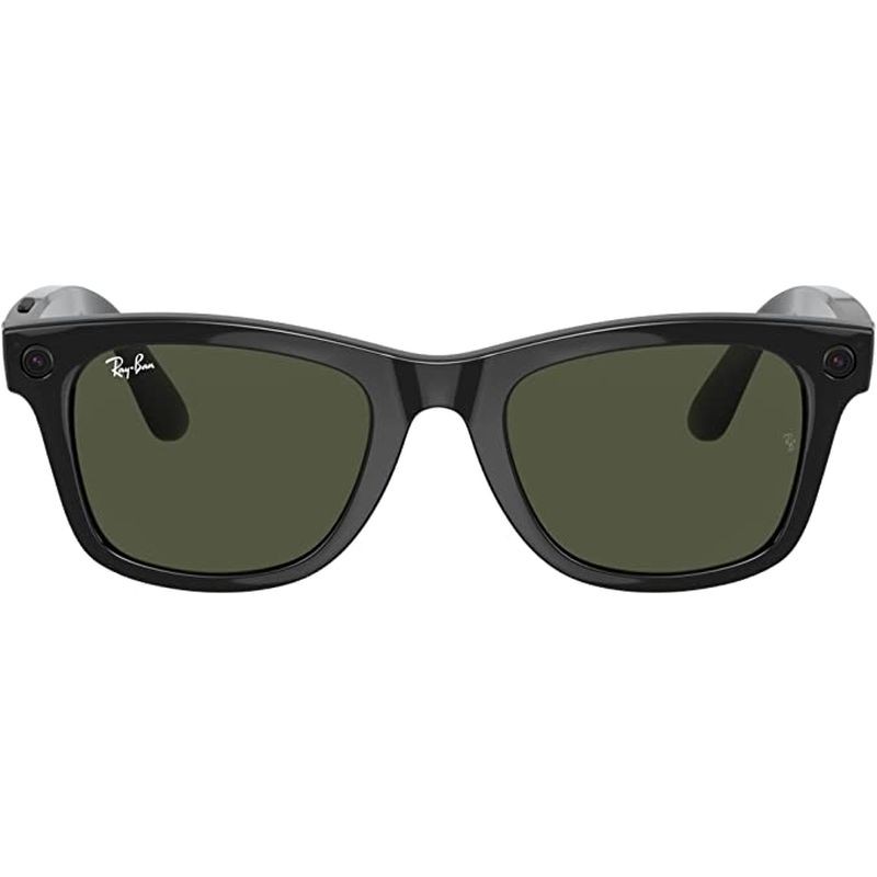 雷朋（RayBan） Wayfarer 旅行者智能眼镜正方形可充电 视频录制音频语音控制 防紫外线 闪亮黑/绿 墨镜防紫外线 50mm