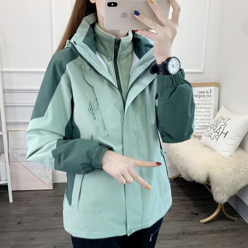 伯希和（Pelliot）2025新款户外冲锋衣男女三合一防风小个子防水春秋冬登山服外套 XZ1818S-女墨绿色 M