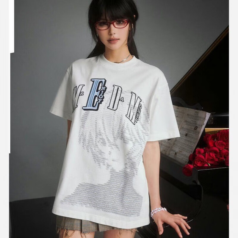 MEDMxEVA联名新世纪福音代码人物款短袖T恤男美式情侣夏季上衣 白色 重磅纯棉280g XL (三标齐全)