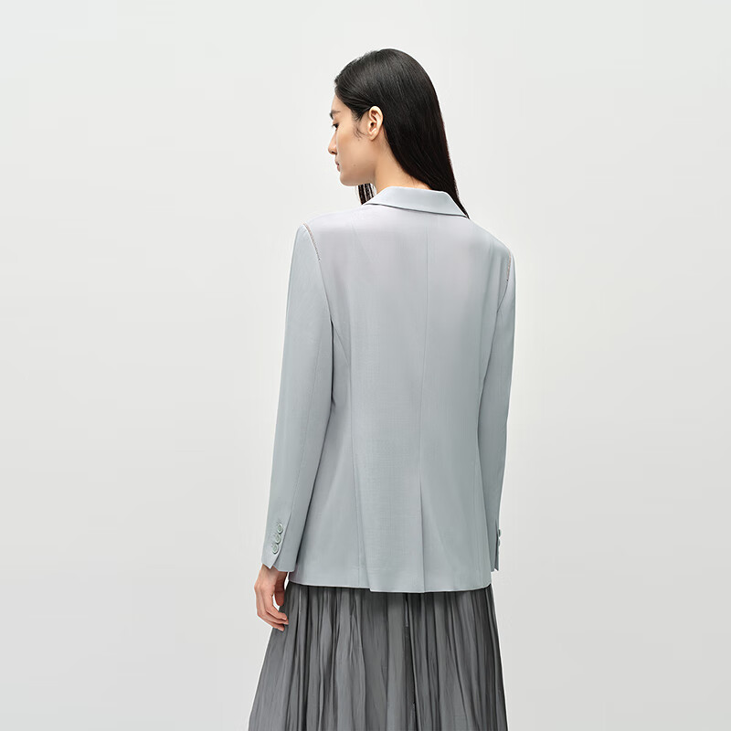 OVV2025春夏新款女装精纺羊毛平驳领休闲通勤西服外套 天空蓝 M