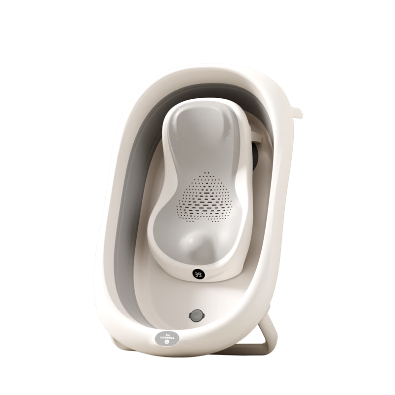 YEESOOM孕森 婴儿洗澡盆 宝宝浴盆可折叠超大号浴桶 家用新生儿童用品 迷雾灰【超大号浴盆+感温浴架】