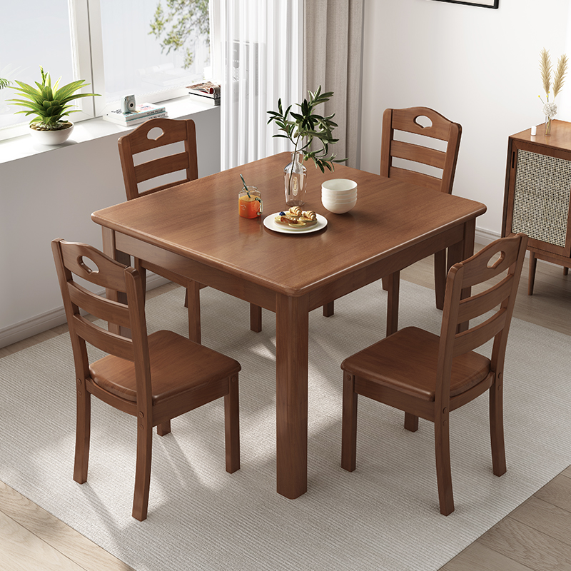 罗森（LUOSEN）实木餐桌小户型吃饭桌子家用正方形原木简约饭店餐桌椅1.3m*0.8m胡桃色4椅