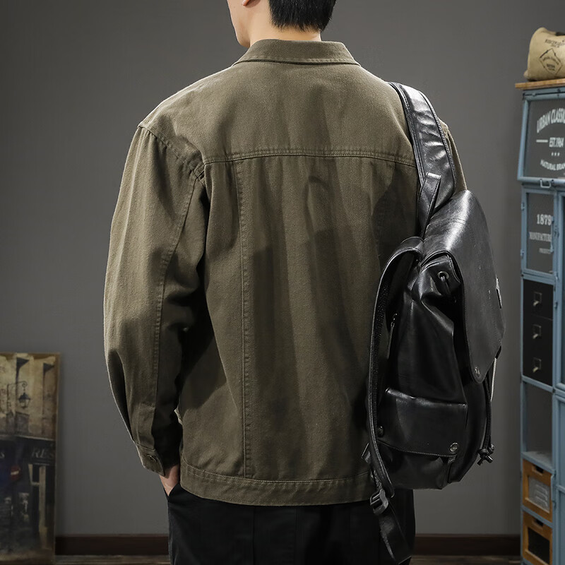 邦约恋人2026新款春秋上衣纯棉工装夹克男宽松大码秋季休闲翻领衬衫外套潮 军灰色 Z788 M 合适体重100-120斤