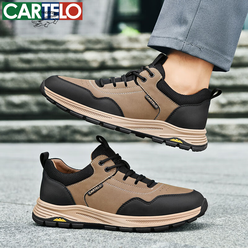 卡帝乐鳄鱼男鞋秋冬季新款男士休闲皮鞋时尚运动休闲鞋百搭舒适旅游鞋子 卡其 5606 41