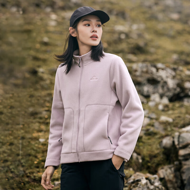 拓路者摇粒绒外套女款立领秋冬季抓绒衣内胆加厚保暖夹克女户外休闲上衣 灰紫 L