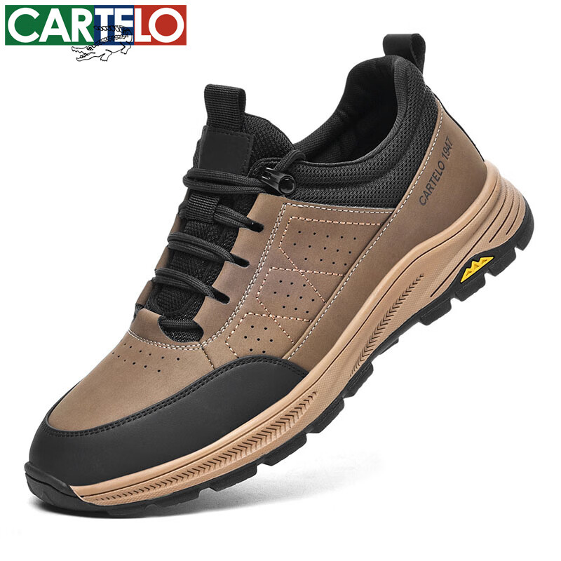 卡帝乐鳄鱼男鞋秋冬季新款男士休闲皮鞋时尚运动休闲鞋百搭舒适旅游鞋子 卡其 5607 39