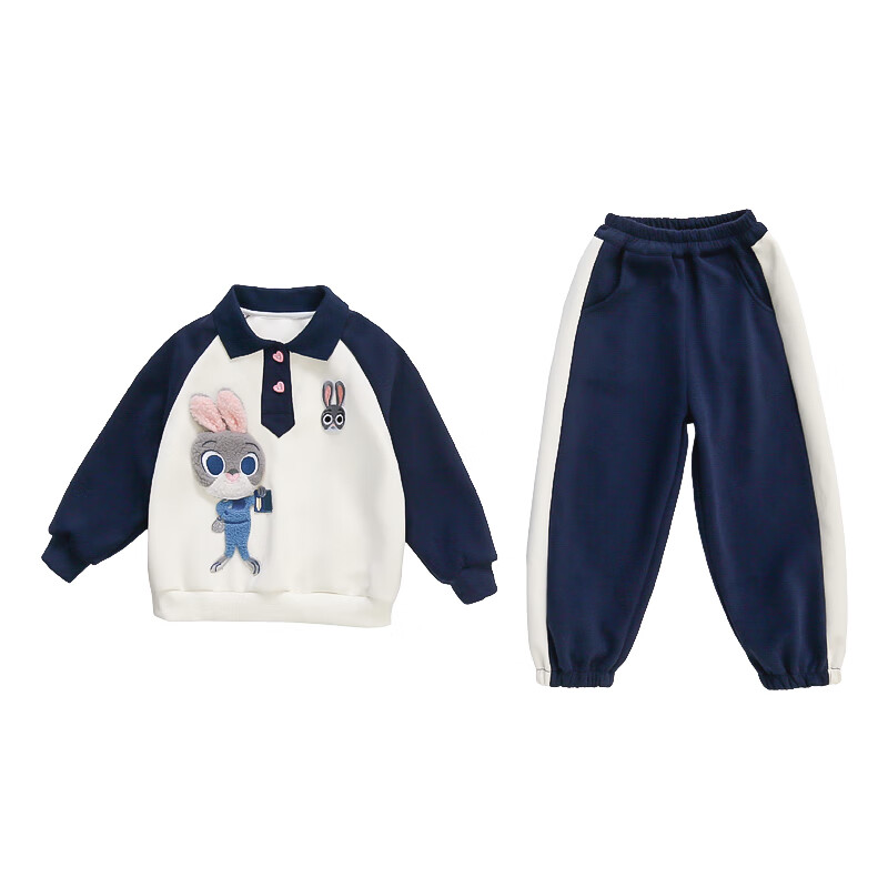 G.duck童装女童套装春秋季2025新款1-6岁女孩衣服卡通兔子儿童运动服装 兔子警官藏青色 110 （建议身高100cm 4-5岁）cm