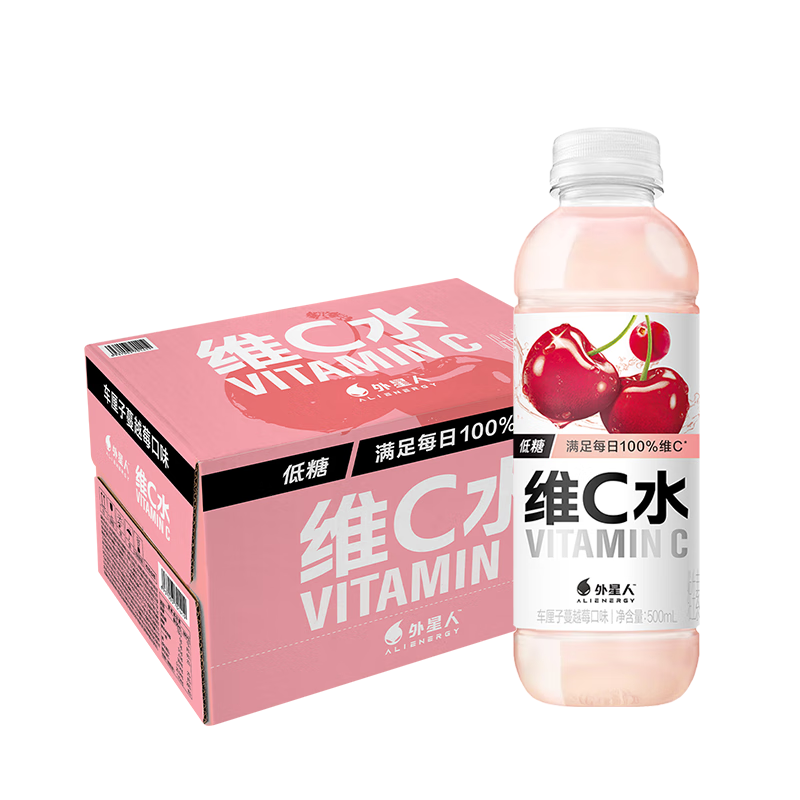 外星人维C水低糖饮料 车厘子蔓越莓口味 500mL*15瓶 整箱装