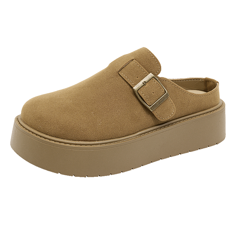 西遇厚底勃肯鞋女2025新款春季復古休閑配裙子舒適增高一腳蹬半拖 棕黃色 35