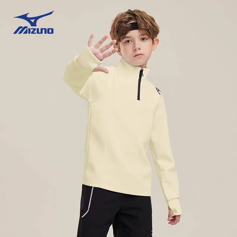 美津浓官方儿童立领长袖卫衣T恤百搭休闲舒适男童女童秋冬新款 黑色加绒 160 (建议身高155-160cm)