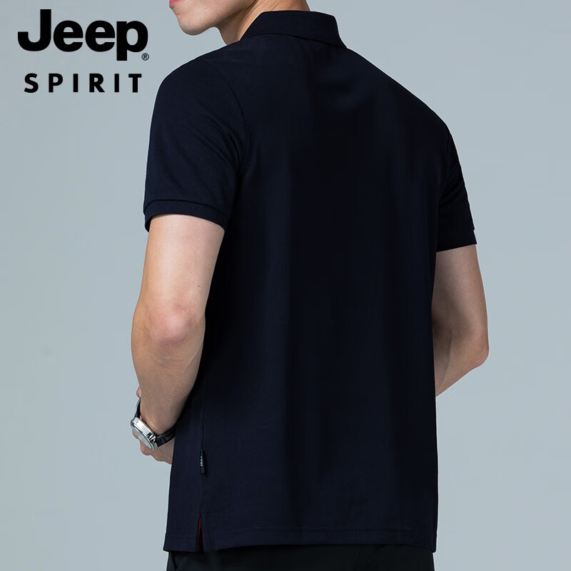 JEEP SPIRIT吉普短袖t恤男夏季吸湿速干弹力商务休闲纯色男士polo衫百搭上衣 宝蓝 XL